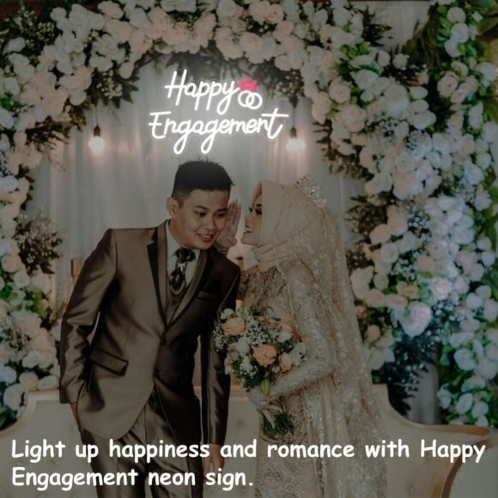 New Happy Engagement Neon Sign, White LED Light for Wedding & Party Decor - Picture 6 of 8